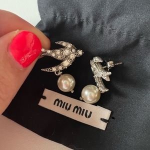 Miu miu embellished bird sterling silver earrings